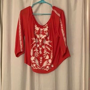 Coral off the shoulder embroidered top